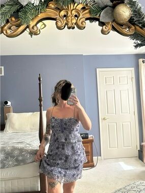 Floral Tiered Spaghetti-Strap Mini Dress - Purple